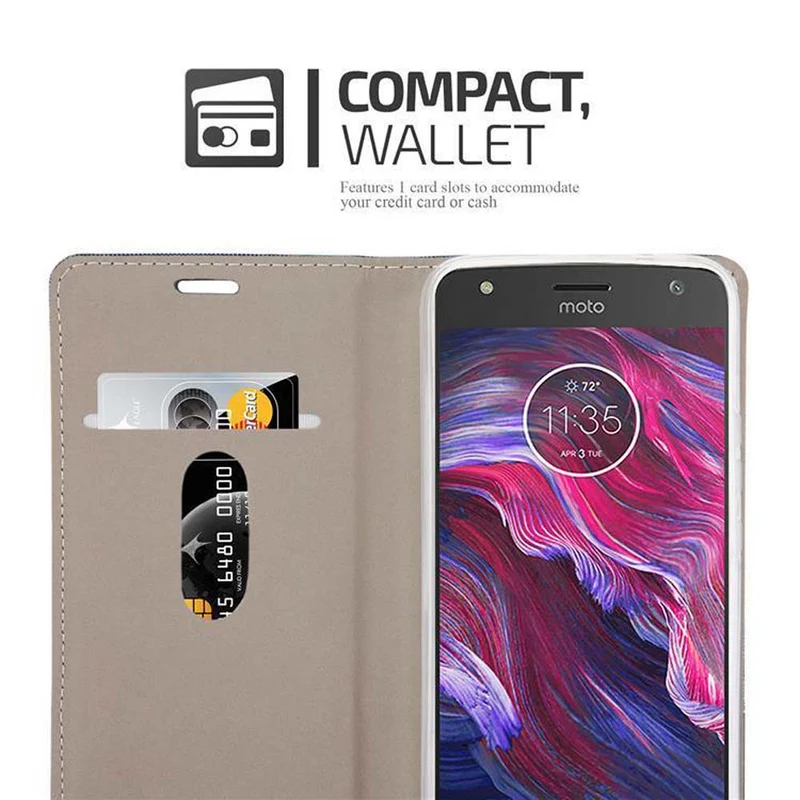 Cadorabo Hülle kompatibel mit Motorola MOTO X4 Schutzhülle mit Magnetverschluss, Standfunktion und Kartenfach
