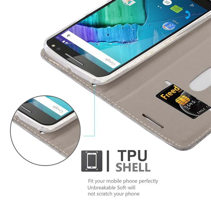 Cadorabo Hülle kompatibel mit Motorola MOTO X STYLE Schutzhülle mit Magnetverschluss, Standfunktion und Kartenfach