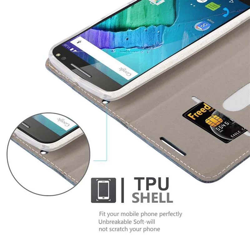 Cadorabo Hülle kompatibel mit Motorola MOTO X STYLE Schutzhülle mit Magnetverschluss, Standfunktion und Kartenfach