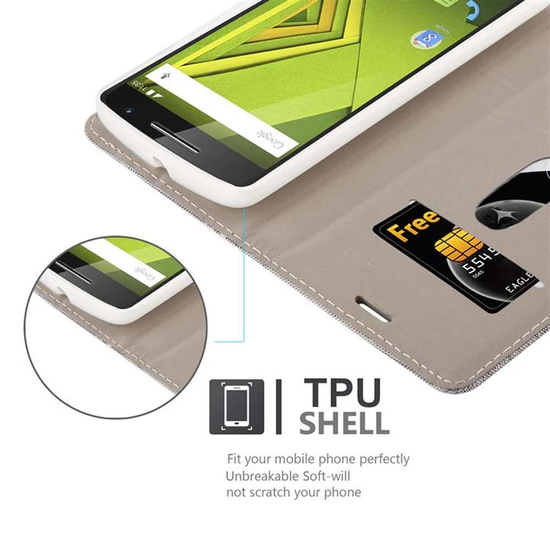 Cadorabo Hülle kompatibel mit Motorola MOTO X PLAY Schutzhülle mit Magnetverschluss, Standfunktion und Kartenfach