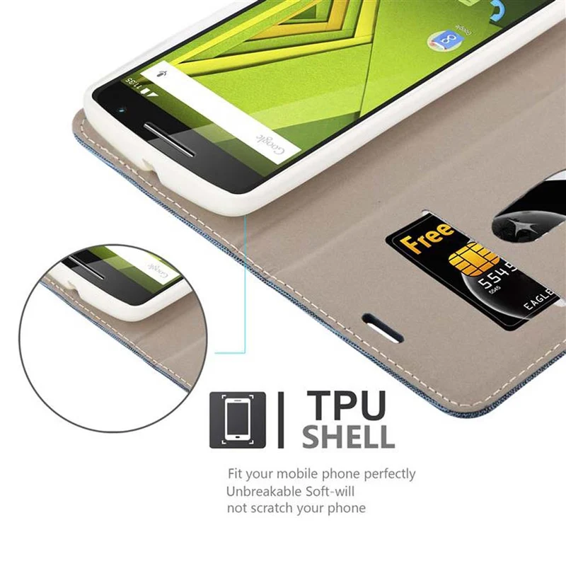 Cadorabo Hülle kompatibel mit Motorola MOTO X PLAY Schutzhülle mit Magnetverschluss, Standfunktion und Kartenfach