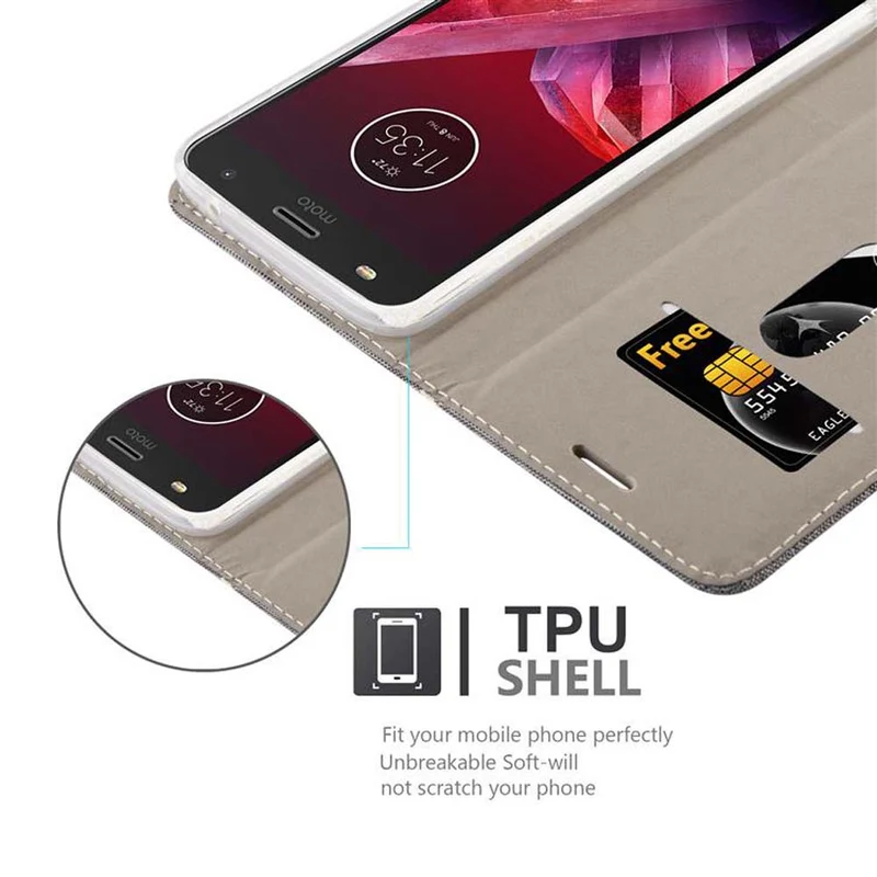 Cadorabo Hülle kompatibel mit Motorola MOTO Z2 PLAY / Z2 FORCE Schutzhülle mit Magnetverschluss, Standfunktion und Kartenfach