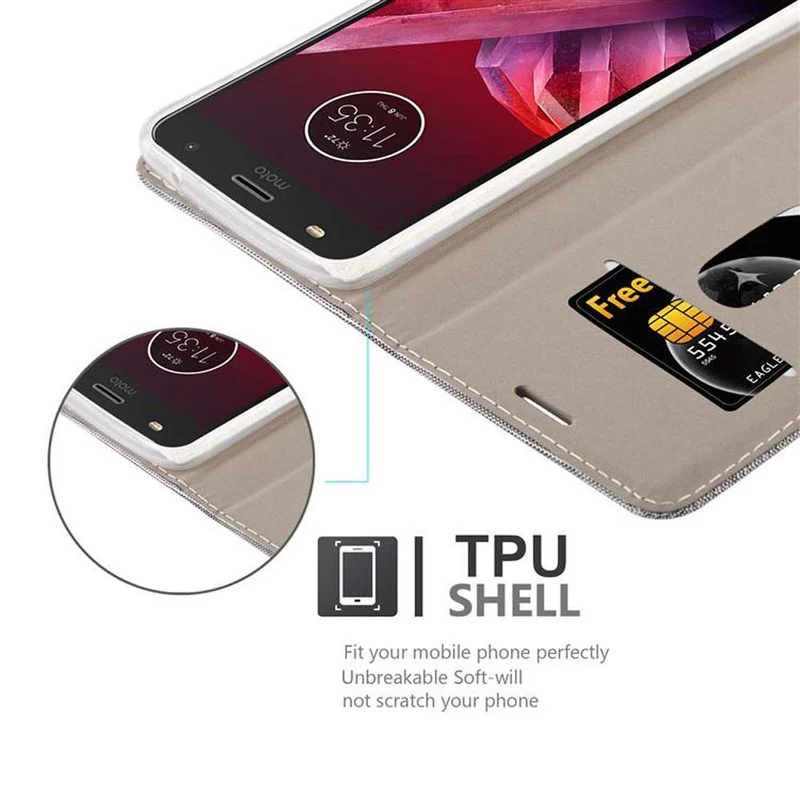Cadorabo Hülle kompatibel mit Motorola MOTO Z2 PLAY / Z2 FORCE Schutzhülle mit Magnetverschluss, Standfunktion und Kartenfach