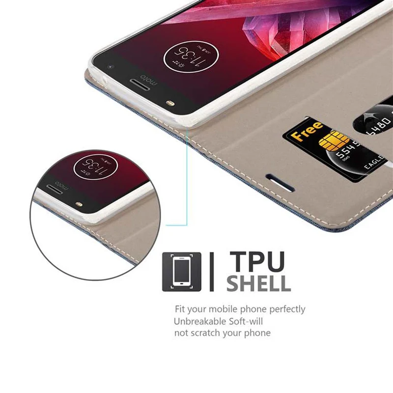 Cadorabo Hülle kompatibel mit Motorola MOTO Z2 PLAY / Z2 FORCE Schutzhülle mit Magnetverschluss, Standfunktion und Kartenfach