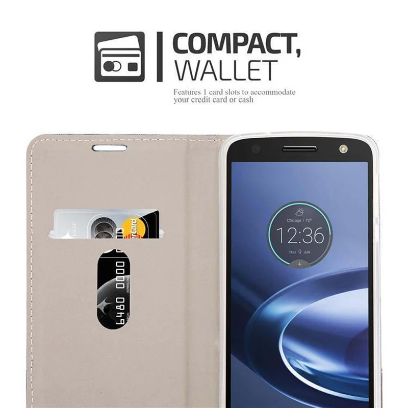 Cadorabo Hülle kompatibel mit Motorola MOTO Z FORCE Schutzhülle mit Magnetverschluss, Standfunktion und Kartenfach