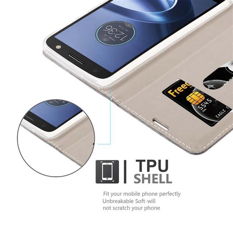 Cadorabo Hülle kompatibel mit Motorola MOTO Z FORCE Schutzhülle mit Magnetverschluss, Standfunktion und Kartenfach