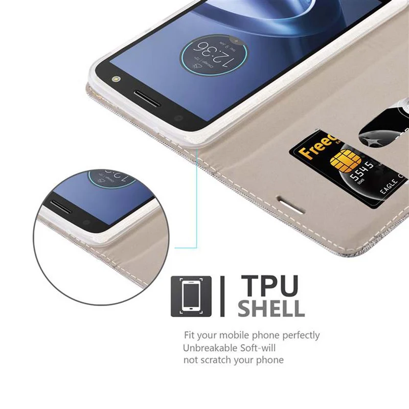 Cadorabo Hülle kompatibel mit Motorola MOTO Z FORCE Schutzhülle mit Magnetverschluss, Standfunktion und Kartenfach