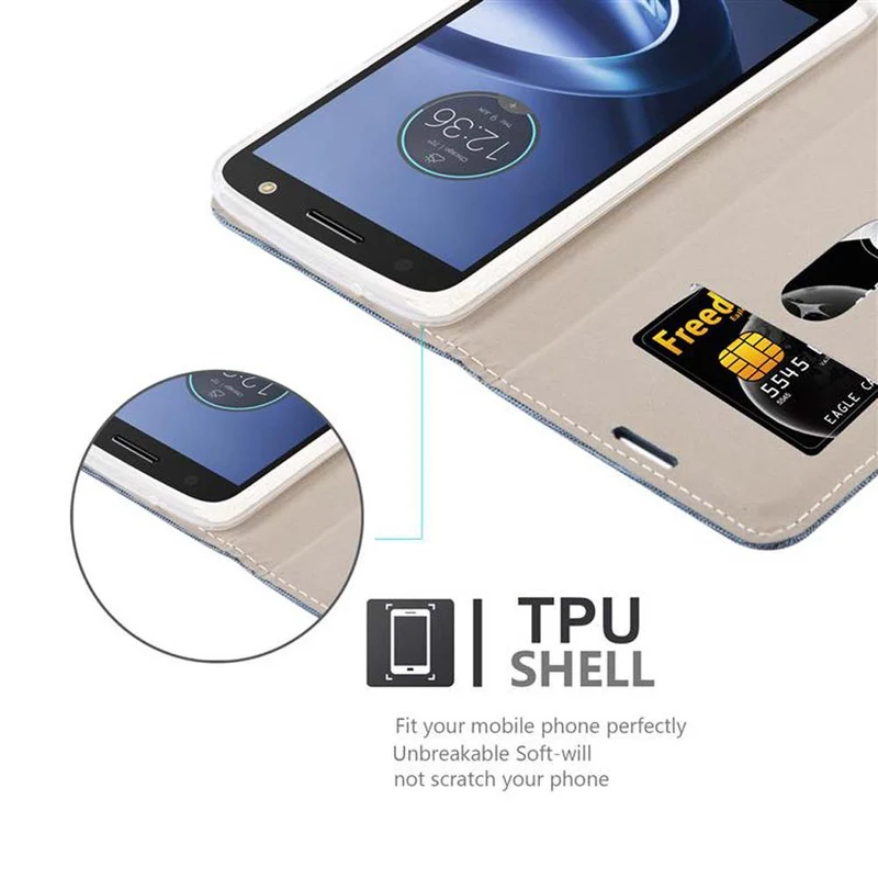 Cadorabo Hülle kompatibel mit Motorola MOTO Z FORCE Schutzhülle mit Magnetverschluss, Standfunktion und Kartenfach
