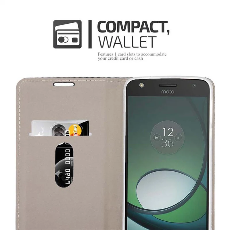 Cadorabo Hülle kompatibel mit Motorola MOTO Z PLAY Schutzhülle mit Magnetverschluss, Standfunktion und Kartenfach