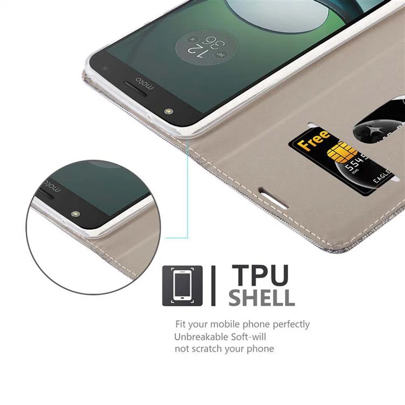 Cadorabo Hülle kompatibel mit Motorola MOTO Z PLAY Schutzhülle mit Magnetverschluss, Standfunktion und Kartenfach