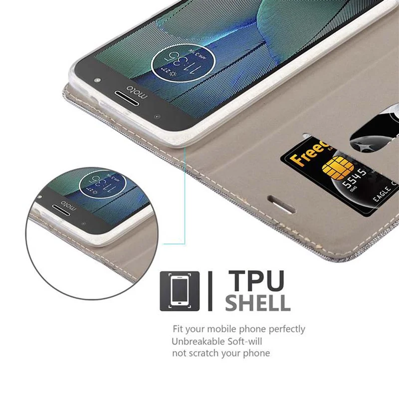 Cadorabo Hülle kompatibel mit Motorola MOTO G5S PLUS Schutzhülle mit Magnetverschluss, Standfunktion und Kartenfach