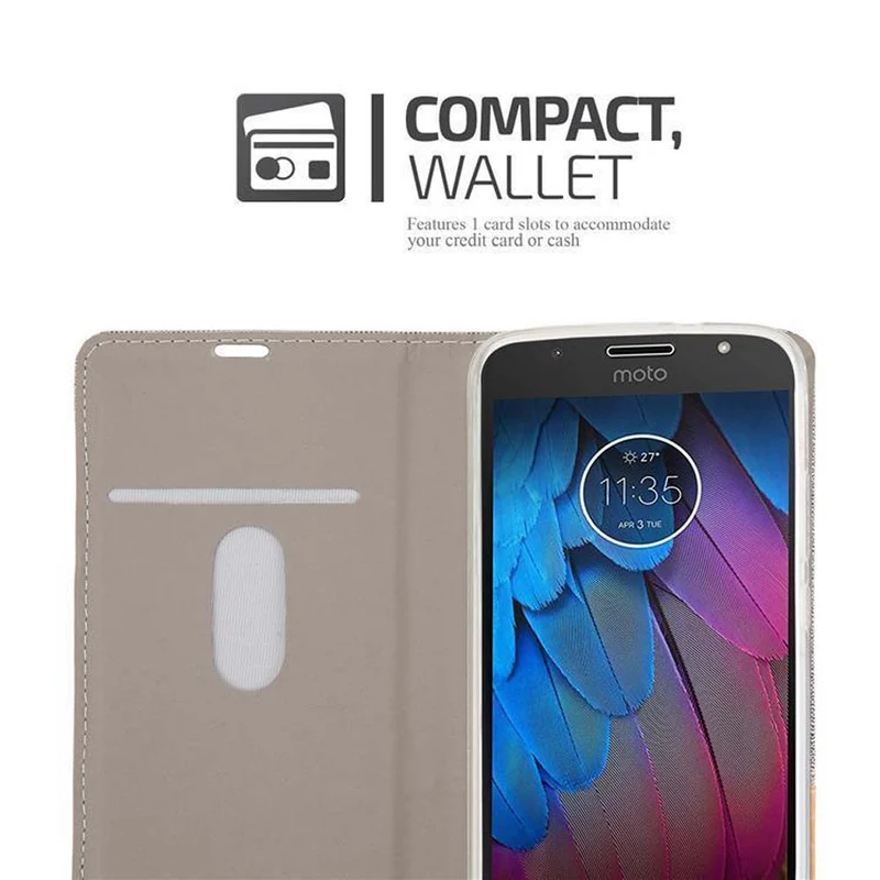 Cadorabo Hülle kompatibel mit Motorola MOTO G5S Schutzhülle mit Magnetverschluss, Standfunktion und Kartenfach