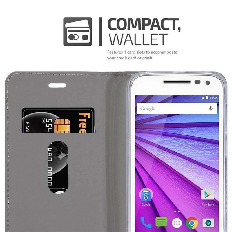 Cadorabo Hülle kompatibel mit Motorola MOTO G3 Schutzhülle mit Magnetverschluss, Standfunktion und Kartenfach