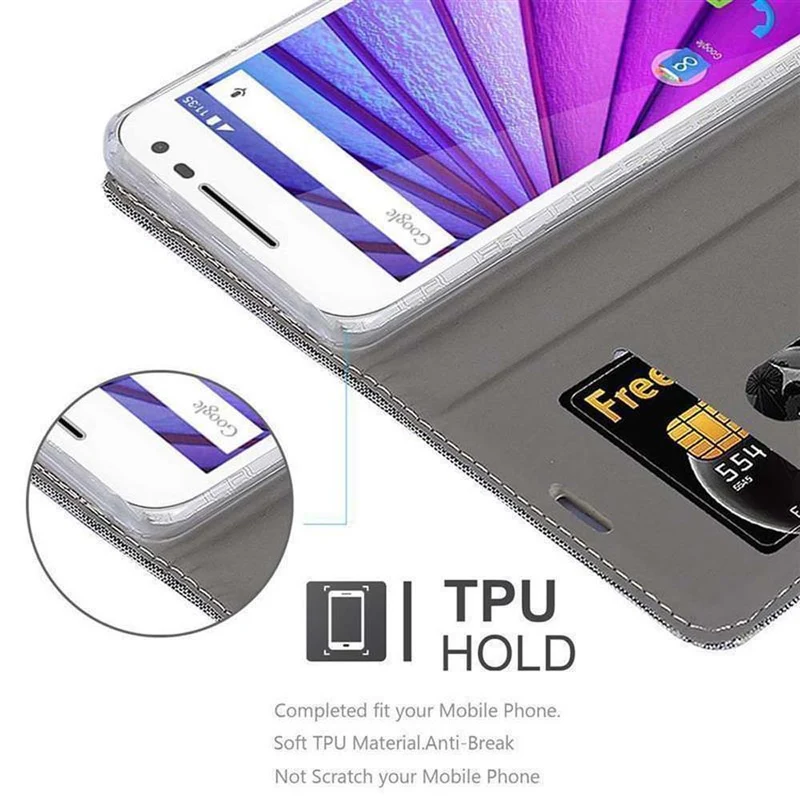 Cadorabo Hülle kompatibel mit Motorola MOTO G3 Schutzhülle mit Magnetverschluss, Standfunktion und Kartenfach