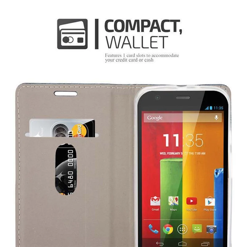 Cadorabo Hülle kompatibel mit Motorola MOTO G2 Schutzhülle mit Magnetverschluss, Standfunktion und Kartenfach