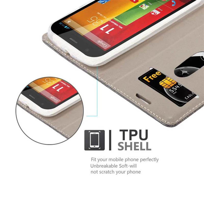 Cadorabo Hülle kompatibel mit Motorola MOTO G2 Schutzhülle mit Magnetverschluss, Standfunktion und Kartenfach