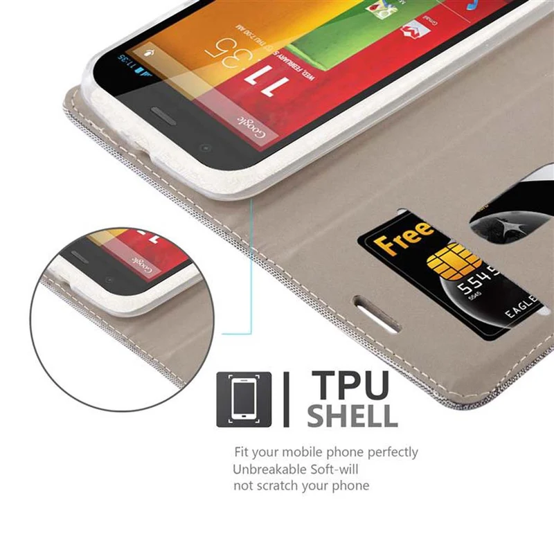 Cadorabo Hülle kompatibel mit Motorola MOTO G2 Schutzhülle mit Magnetverschluss, Standfunktion und Kartenfach