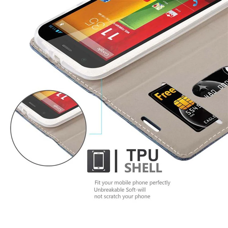 Cadorabo Hülle kompatibel mit Motorola MOTO G2 Schutzhülle mit Magnetverschluss, Standfunktion und Kartenfach
