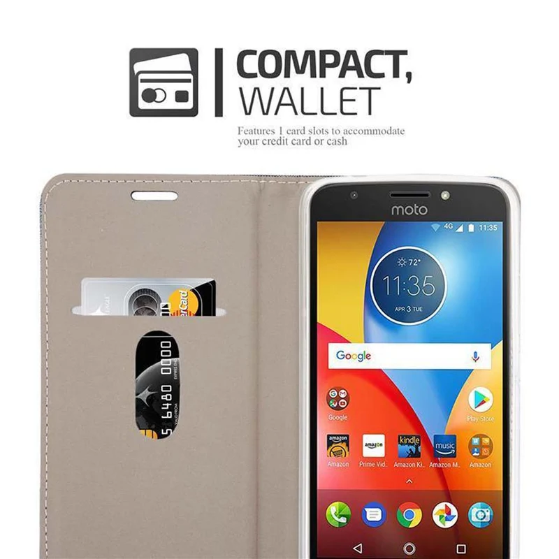 Cadorabo Hülle kompatibel mit Motorola MOTO E4 PLUS Schutzhülle mit Magnetverschluss, Standfunktion und Kartenfach