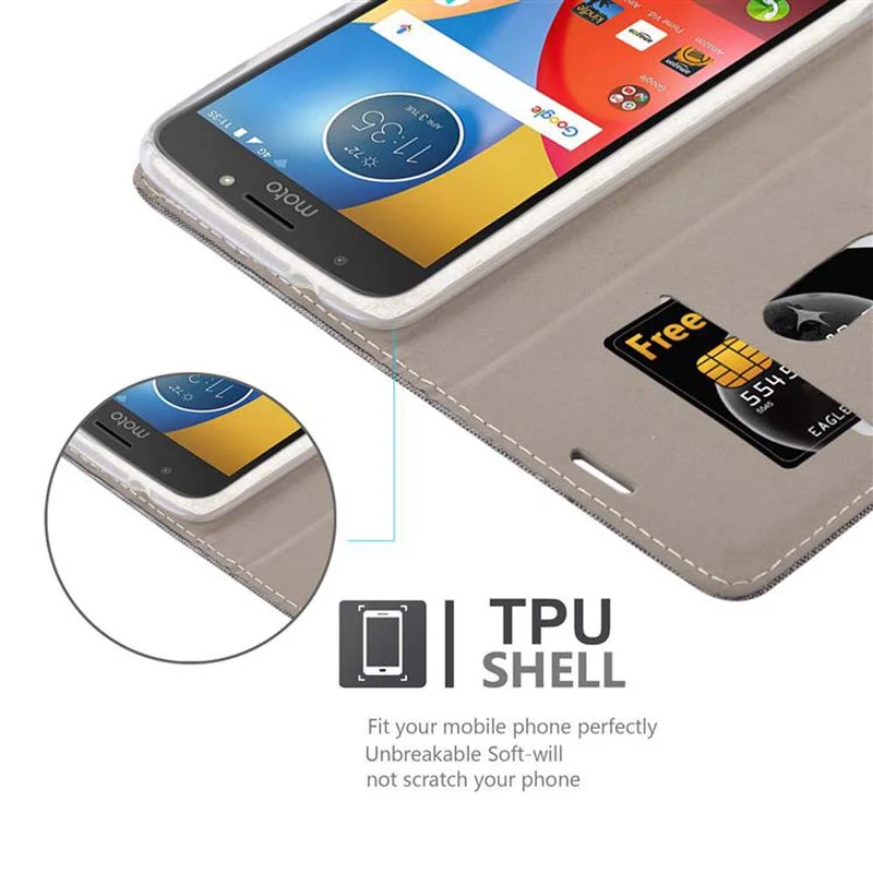 Cadorabo Hülle kompatibel mit Motorola MOTO E4 PLUS Schutzhülle mit Magnetverschluss, Standfunktion und Kartenfach