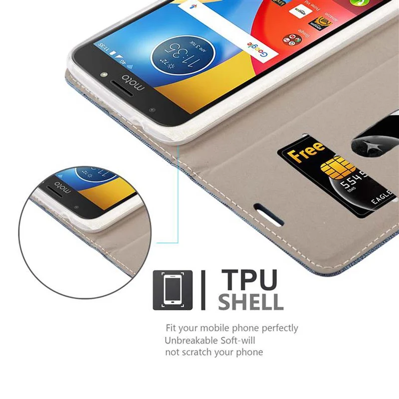 Cadorabo Hülle kompatibel mit Motorola MOTO E4 PLUS Schutzhülle mit Magnetverschluss, Standfunktion und Kartenfach