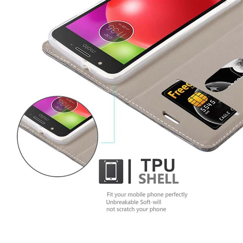 Cadorabo Hülle kompatibel mit Motorola MOTO E4 Schutzhülle mit Magnetverschluss, Standfunktion und Kartenfach
