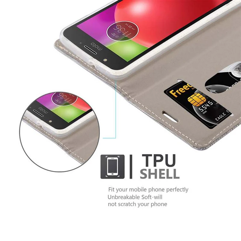 Cadorabo Hülle kompatibel mit Motorola MOTO E4 Schutzhülle mit Magnetverschluss, Standfunktion und Kartenfach