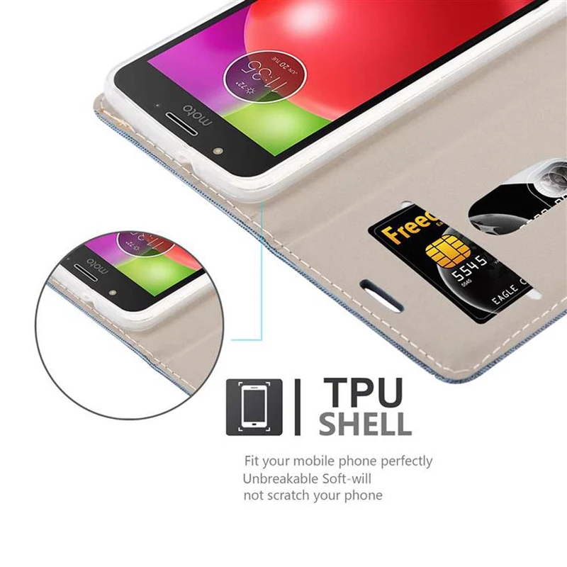 Cadorabo Hülle kompatibel mit Motorola MOTO E4 Schutzhülle mit Magnetverschluss, Standfunktion und Kartenfach