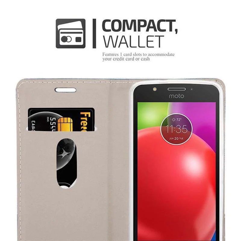 Cadorabo Hülle kompatibel mit Motorola MOTO E4 Schutzhülle mit Magnetverschluss, Standfunktion und Kartenfach