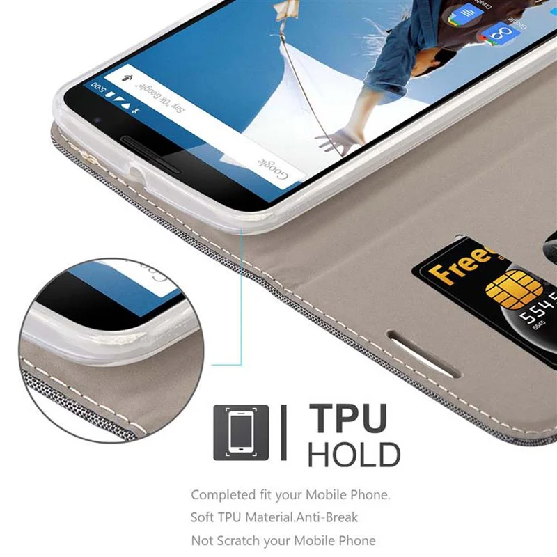 Cadorabo Hülle kompatibel mit Motorola Google NEXUS 6 Schutzhülle mit Magnetverschluss, Standfunktion und Kartenfach