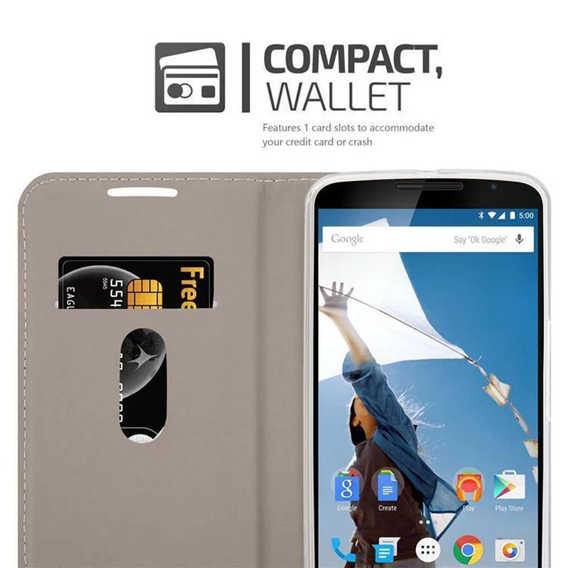 Cadorabo Hülle kompatibel mit Motorola Google NEXUS 6 Schutzhülle mit Magnetverschluss, Standfunktion und Kartenfach