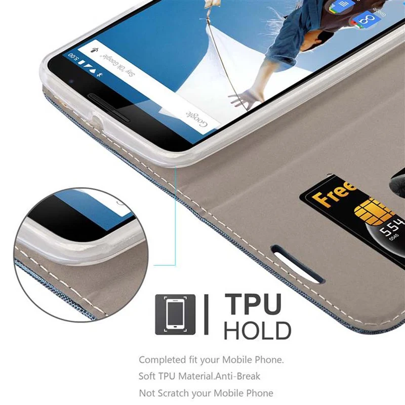 Cadorabo Hülle kompatibel mit Motorola Google NEXUS 6 Schutzhülle mit Magnetverschluss, Standfunktion und Kartenfach