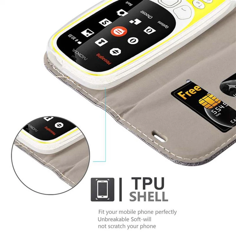 Cadorabo Hülle kompatibel mit Nokia 3310 2G Schutzhülle mit Magnetverschluss, Standfunktion und Kartenfach