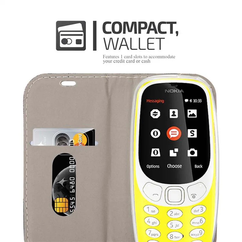 Cadorabo Hülle kompatibel mit Nokia 3310 2G Schutzhülle mit Magnetverschluss, Standfunktion und Kartenfach