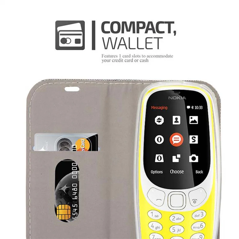 Cadorabo Hülle kompatibel mit Nokia 3310 2G Schutzhülle mit Magnetverschluss, Standfunktion und Kartenfach