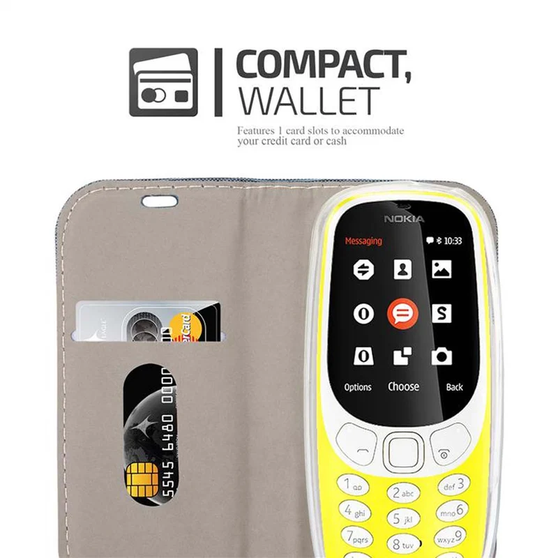 Cadorabo Hülle kompatibel mit Nokia 3310 2G Schutzhülle mit Magnetverschluss, Standfunktion und Kartenfach