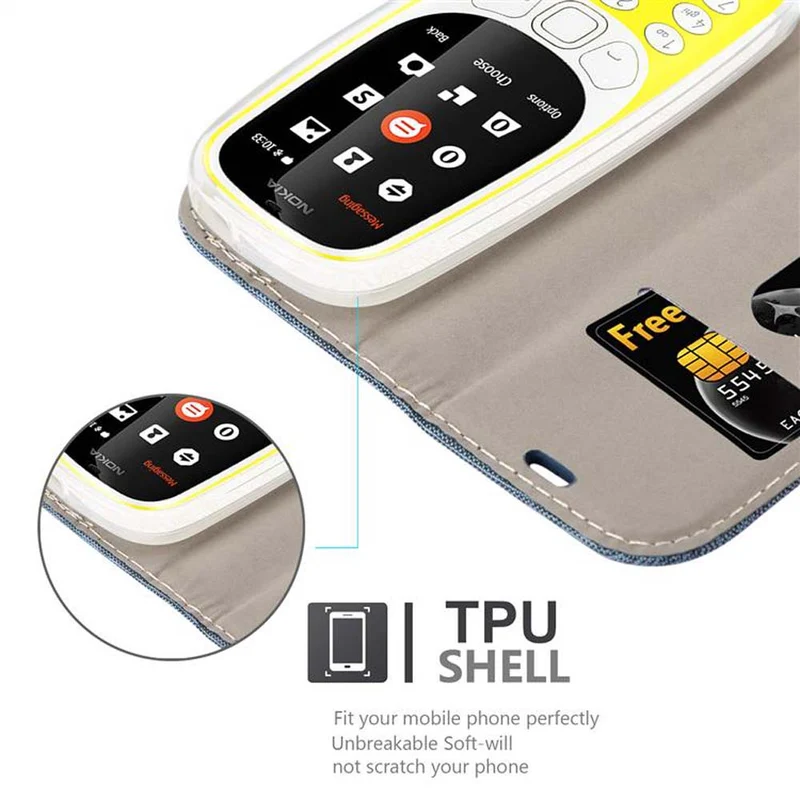 Cadorabo Hülle kompatibel mit Nokia 3310 2G Schutzhülle mit Magnetverschluss, Standfunktion und Kartenfach