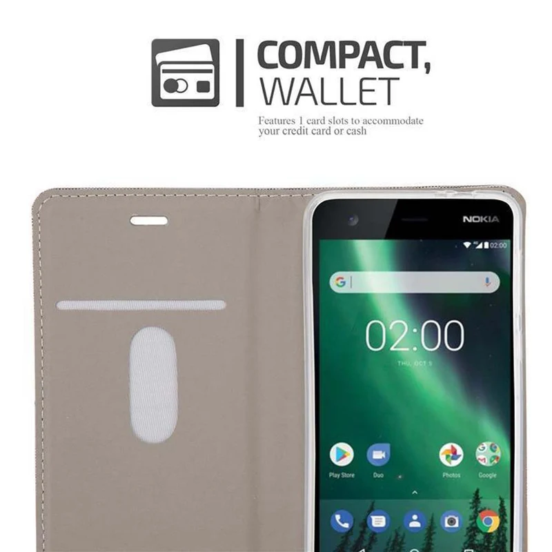 Cadorabo Hülle kompatibel mit Nokia 2 2017 Schutzhülle mit Magnetverschluss, Standfunktion und Kartenfach
