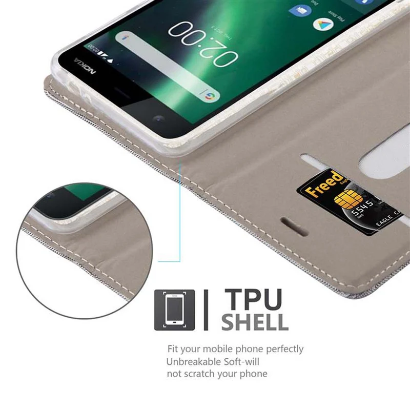 Cadorabo Hülle kompatibel mit Nokia 2 2017 Schutzhülle mit Magnetverschluss, Standfunktion und Kartenfach