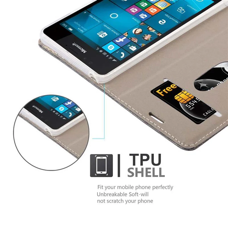 Cadorabo Hülle kompatibel mit Nokia Lumia 950 Schutzhülle mit Magnetverschluss, Standfunktion und Kartenfach