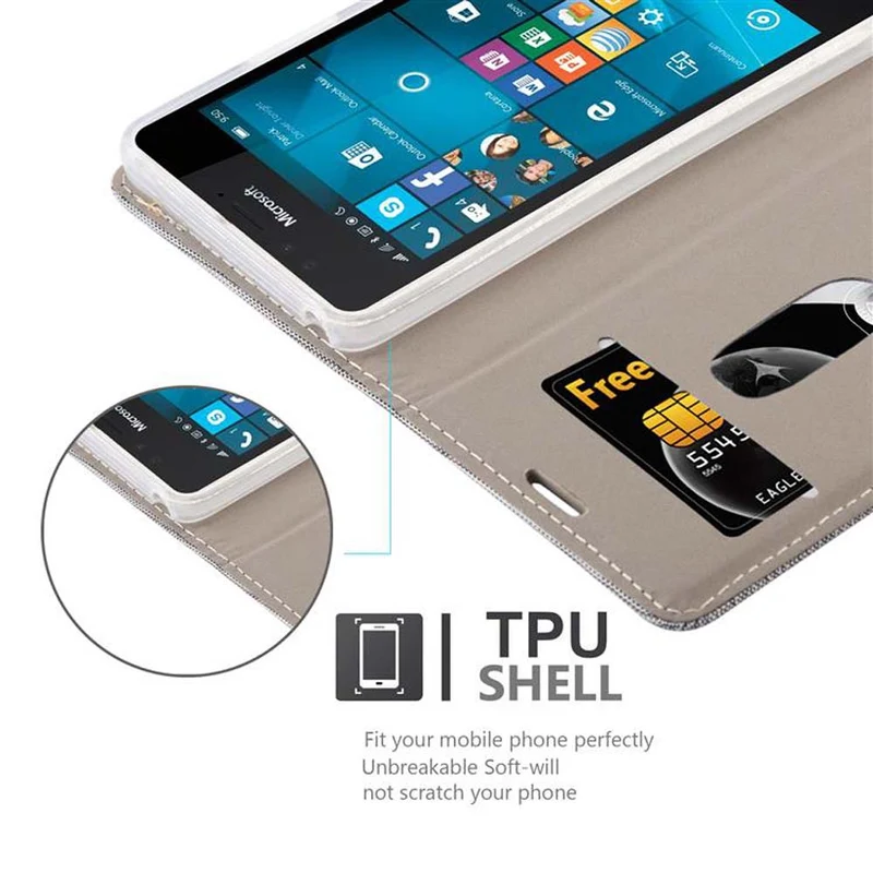 Cadorabo Hülle kompatibel mit Nokia Lumia 950 Schutzhülle mit Magnetverschluss, Standfunktion und Kartenfach