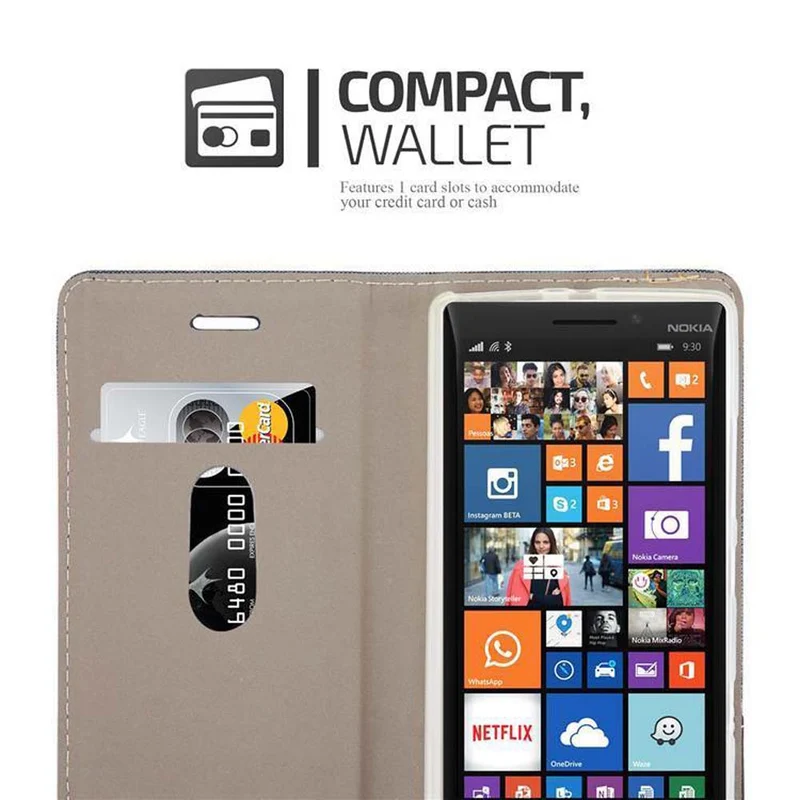 Cadorabo Hülle kompatibel mit Nokia Lumia 929 / 930 Schutzhülle mit Magnetverschluss, Standfunktion und Kartenfach