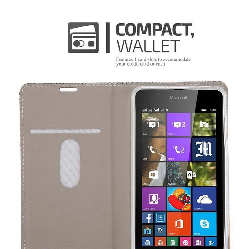 Cadorabo Hülle kompatibel mit Nokia Lumia 540 Schutzhülle mit Magnetverschluss, Standfunktion und Kartenfach