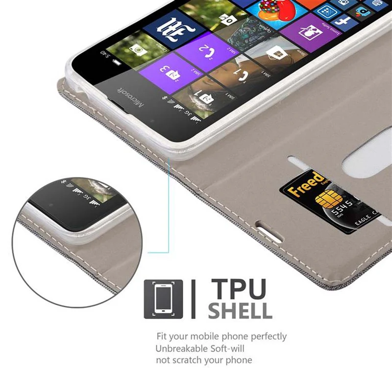 Cadorabo Hülle kompatibel mit Nokia Lumia 540 Schutzhülle mit Magnetverschluss, Standfunktion und Kartenfach
