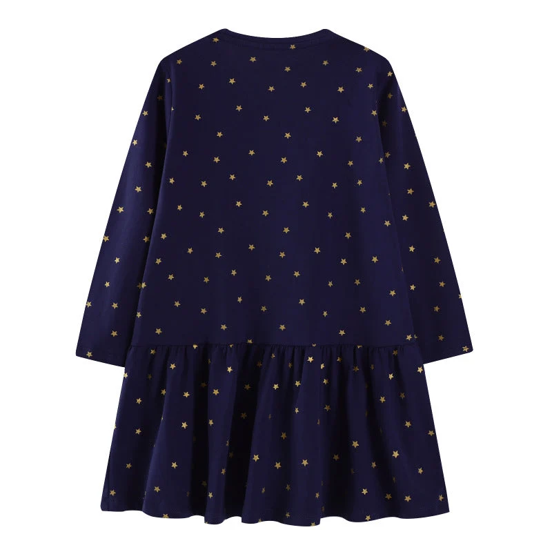 Mädchen Langarmkleid mit zauberhaftem Einhorn-Applikationsdesign Drune
