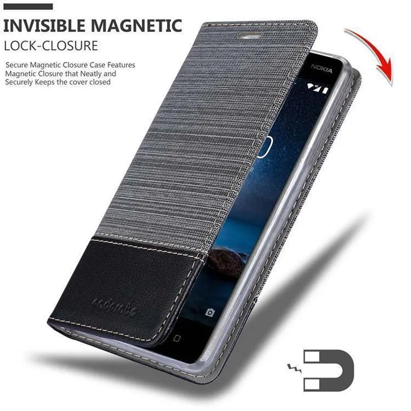 Cadorabo Hülle kompatibel mit Nokia 8 2017 Schutzhülle mit Magnetverschluss, Standfunktion und Kartenfach