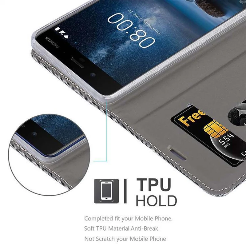 Cadorabo Hülle kompatibel mit Nokia 8 2017 Schutzhülle mit Magnetverschluss, Standfunktion und Kartenfach