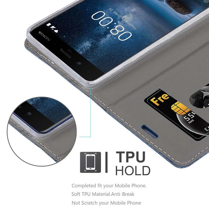 Cadorabo Hülle kompatibel mit Nokia 8 2017 Schutzhülle mit Magnetverschluss, Standfunktion und Kartenfach