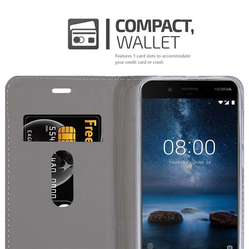 Cadorabo Hülle kompatibel mit Nokia 8 2017 Schutzhülle mit Magnetverschluss, Standfunktion und Kartenfach