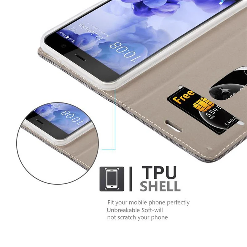 Cadorabo Hülle kompatibel mit HTC U PLAY Schutzhülle mit Magnetverschluss, Standfunktion und Kartenfach